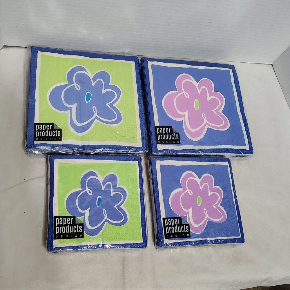 Paperproducts Design PB Flower Napkins Blue‎ Green Pink Set of 4